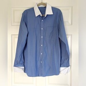 Men's Blue Striped Shirt with White Collar